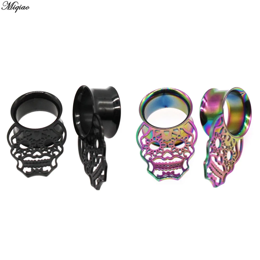 

Miqiao 1 Pair Stainless Steel Skull Ear Tunnels Gauges Body Piercing Jewelry Earring Plugs Ear Expanders 8-25mm