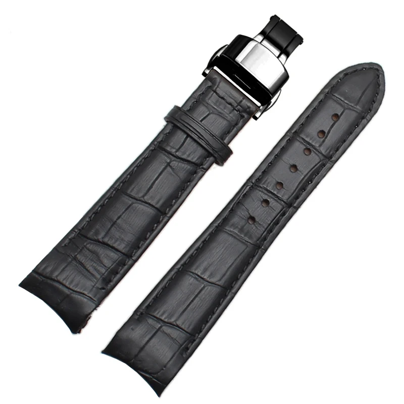 Genuine Leather Bracelet Curved End Watch Strap - Premium Adjustable Band