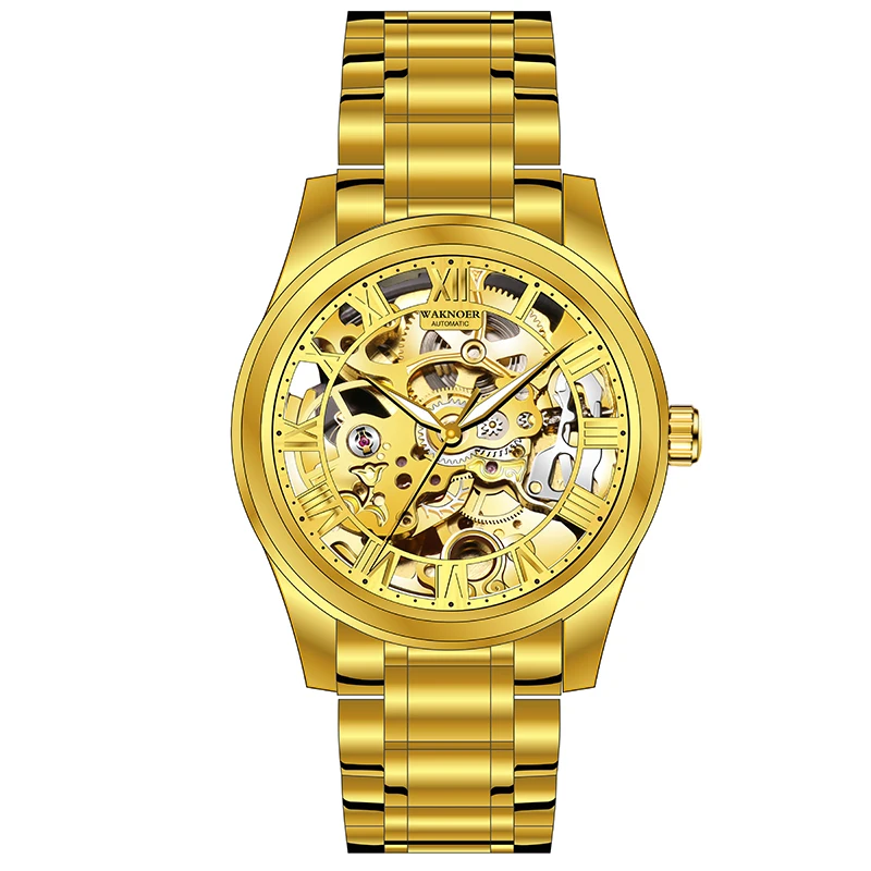 

WAKNOER Men's Automatic Mechanical Watches Luxury Wristwatches Metal Steel Hollow Designer Business Male Clock Relogio Masculino