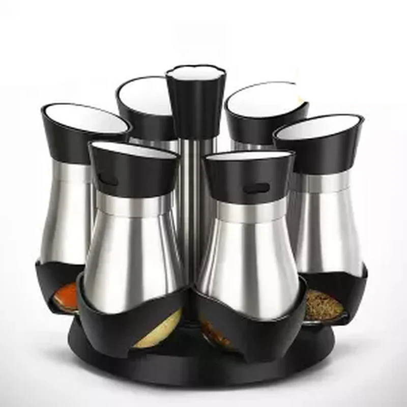 

Glass Rotating Spice Jar Condiment Box Set Barbecue Condiment Bottle Glass Kitchen Sauce Jar Seasoning Bottle Salt Sauce