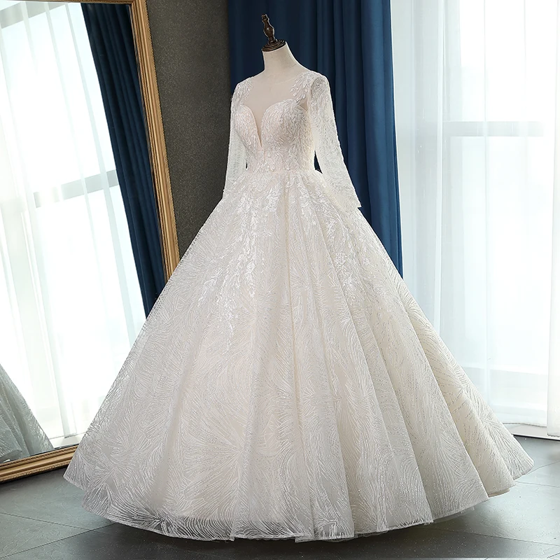Fansmile с длинным рукавом качество Vestido De Noiva Кружева Свадебные платья размера плюс Индивидуальные свадебные платья свадебное платье FSM-063F