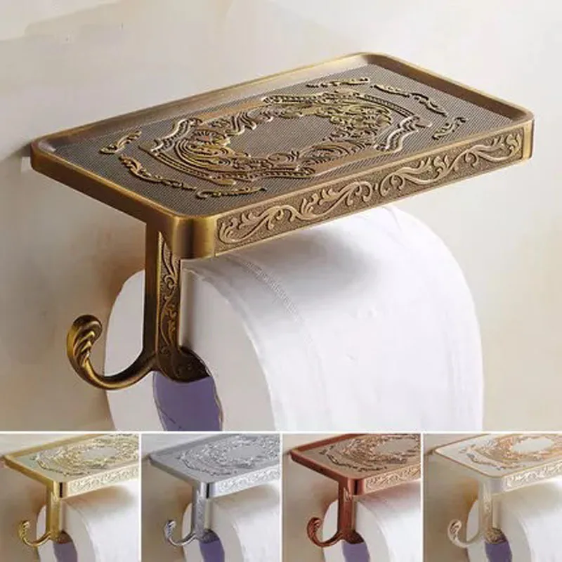 

Manufacturers Direct Selling Zinc Alloy Vintage Varved Mobile Phone Holder Toilet Roll Stand Multi-functional Toilet Paper Holde