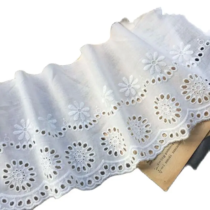 14cm Wide Cotton Embroidered Flower Lace Fabric Dubai Sewing DIY Trim Applique Ribbon Collar Wedding Guipure Decor lace fabric
