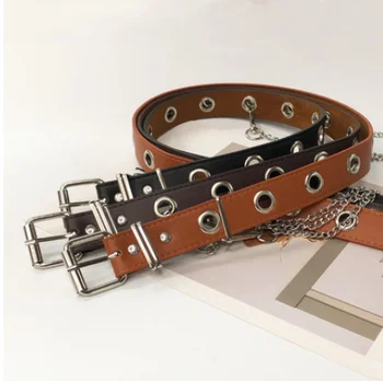 

Women Belt Imitation Leather Alloy Pin Buckle Belt New Simple Chain Rivet Personality Fashion Punk Women's Belt
