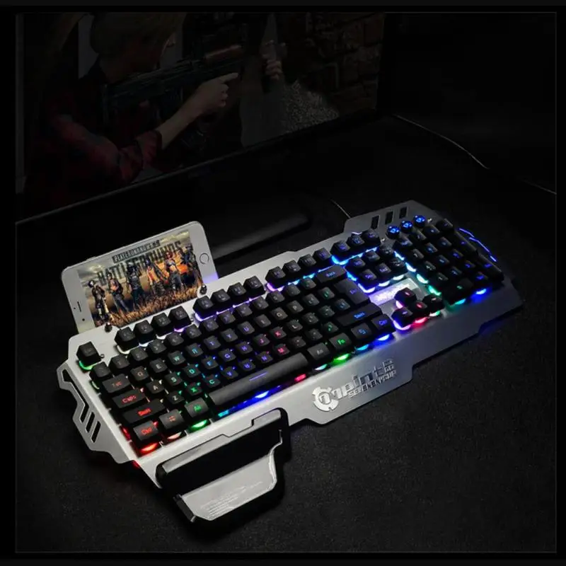 PK-900 игровая клавиатура RGB смешанный цвет подсветка 7pin Компьютерные клавиатуры с держателем подставки для мобильного телефона для ПК ноутбука рабочего стола