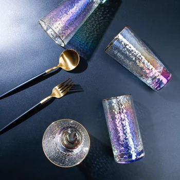 

Set of 2-280/400ml multicolor Hammer pattern home water glass high quality office juice water glass cup GLA-113
