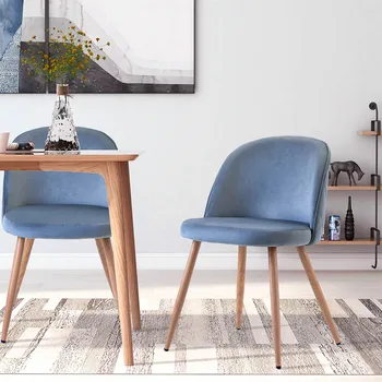 

Comfortable Upholstered Velvet Chairs Modern Design Elegant Upholstered Outdoor Furniture Small Stool Back Leisure Chairs 2xBlue