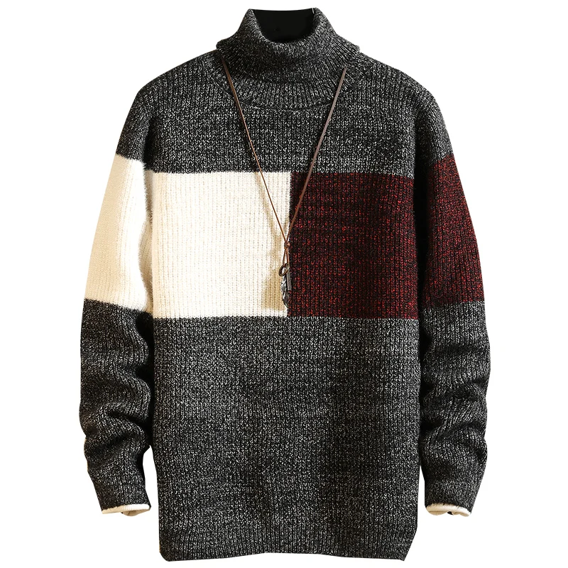 ^*Best Offers 2019 Autumn Winter Christmas Casual O-Neck Patchwork Pullover Sweater Men Turtleneck Fashion Brand Warm Pull