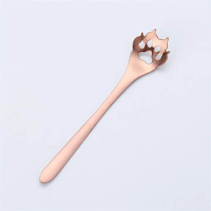 Cat coland rose gold Милая Мини 304 кофейная ложка из нержавеющей стали с кошечкой, кошкой, собакой, ложка для перемешивания, чайная ложка, чайная ложка, десертная ложка, посуда с длинной ручкой - Цвет: Cat coland rose gold