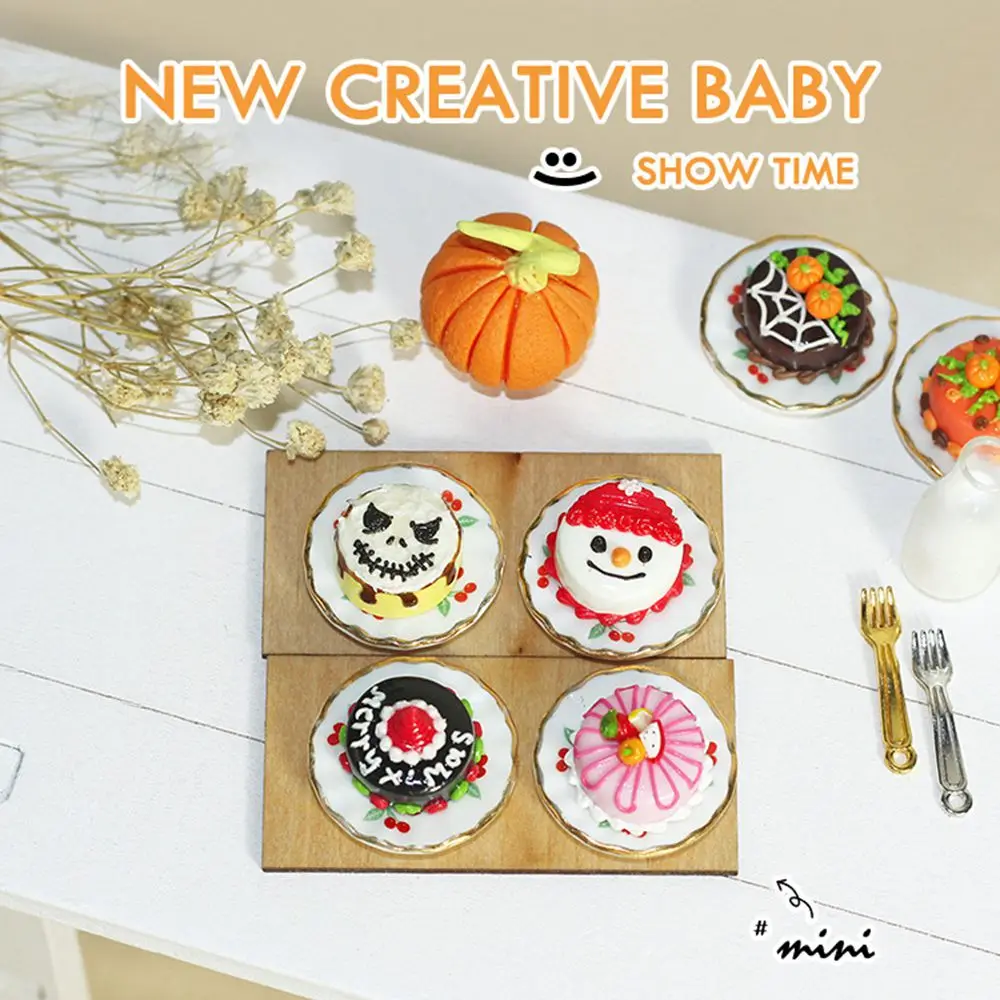 Miniature Dollhouse Food 1:12 Halloween or Christmas Fruit Chocolate Cake + Saucer for Blyth Barbies BJD Doll Accessories 4