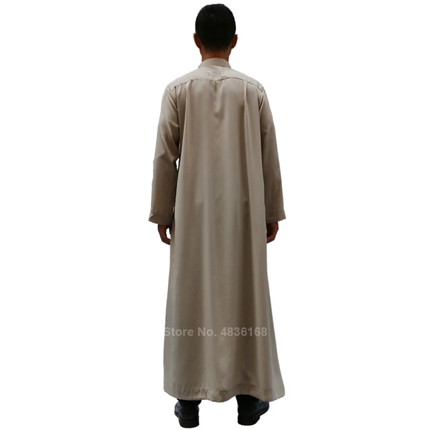 Muslim Robe Islamic Clothing Thobe Jubba Midde East Arab Kaftan Ramadan Prayer Button Solid Color Men Male Workship Service