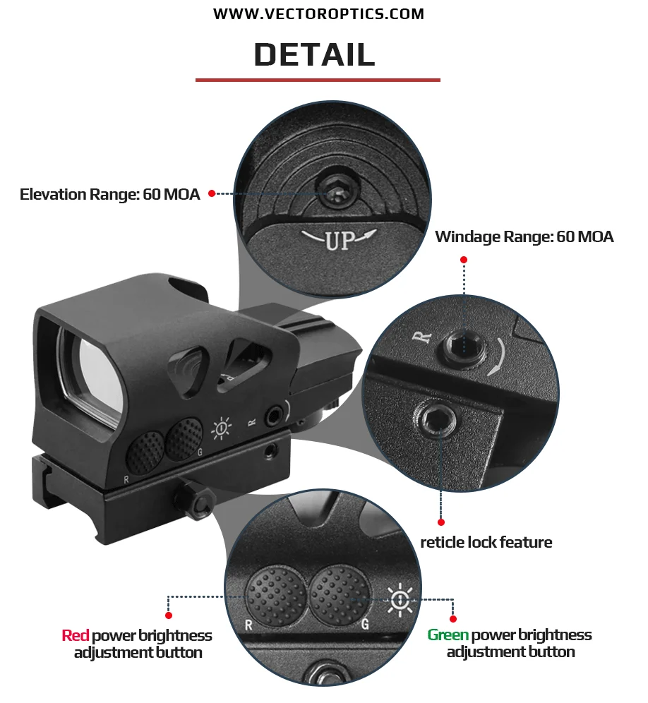 Vector Optics Ratchet Gen Ii 1x23x34 Multi Reticle Green Red Dot Sight