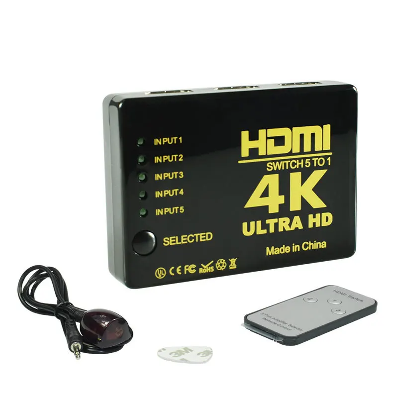 

5to1 HDMI Splitter Switch 5 in 1 out HDMI Switcher for XBOX 360 PS4 PS3 Smart Android HDTV HDMI Adapter with IR Remote control