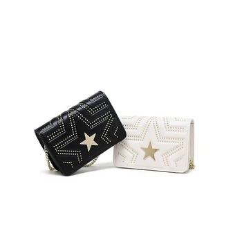 

Metal Gold Star Deocration Crossbody Bag for Women Small Chain Rivet Pure Color Messenger Shoulder Bag Purses and Handbags cc