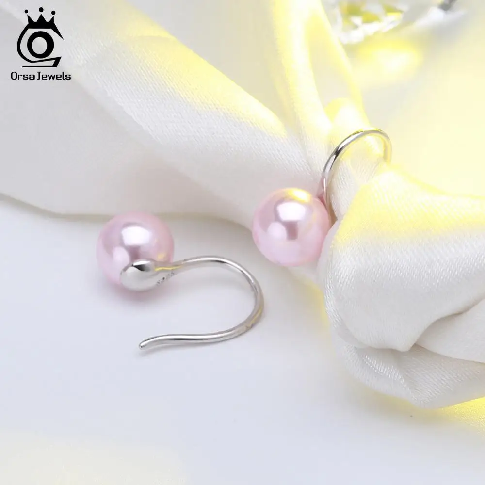 ORSA JEWELS 925 пробы серебряные женские серьги-Крючки 4 цвета круглые жемчужные висячие серьги Модные ювелирные изделия подарок для женщин SE69