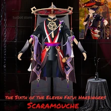 

Genshin Impact Scaramouche Cosplay Costume The Sixth of The Eleven Fatui Harbingers Hat Wig