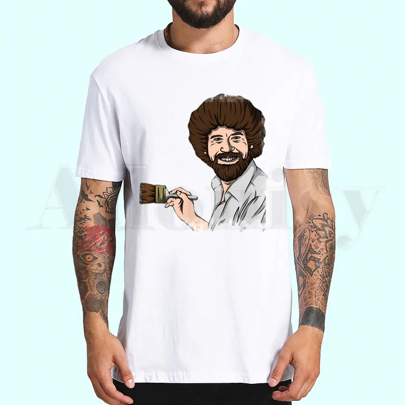 Bob Ross хит продаж Забавные футболки с графическим принтом для мужчин/женщин летняя
