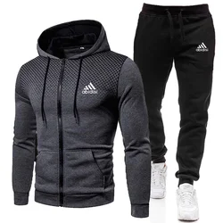 2021 inverno venda quente conjuntos de roupas masculinas impressão hoodie conjunto velo zíper com capuz moletom + calças casuais dos homens treino