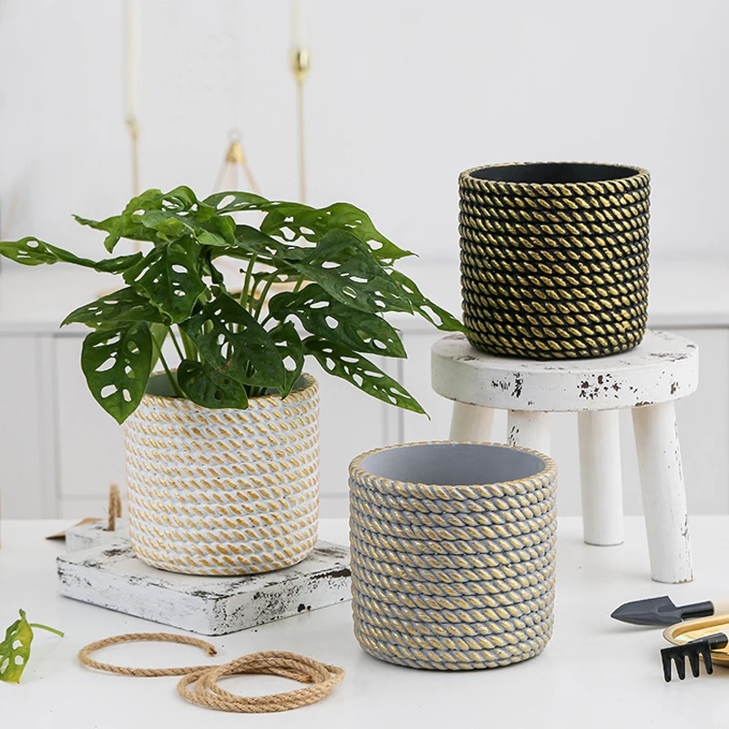 

Imitation hemp rope three-dimensional cement decoration flower pot Nordic style succulent bonsai interior creative simplicity