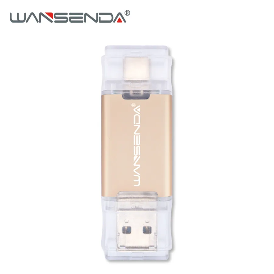 Золотой USB флеш-накопитель WANSENDA type C, двойной OTG флеш-накопитель, 16 ГБ, 32 ГБ, 64 ГБ, 128 ГБ, 256 ГБ, флешка, Usb флешка, флеш-диск 3,0 - Цвет: Золотой