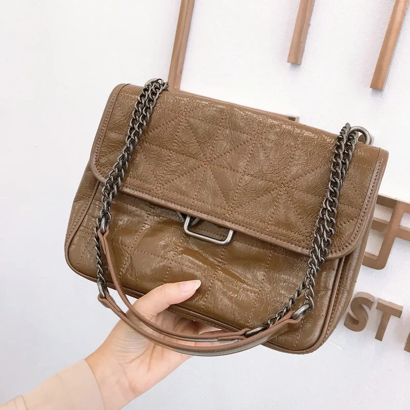 

2019 Fashion Women Genuine Leather Shoulder Bag Lady motorcycle bag Messenger Bags Lingge Crossbody Bag For Women Solid Color