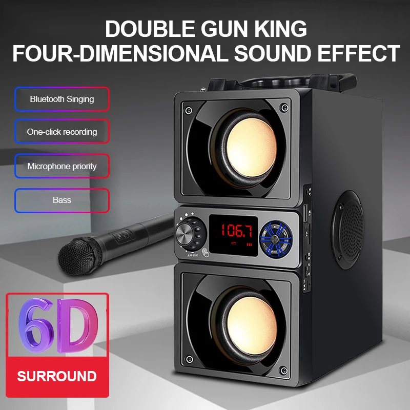 Уличный беспроводной Bluetooth 5 0 динамик 6D объемный стерео FM радиомикрофон с