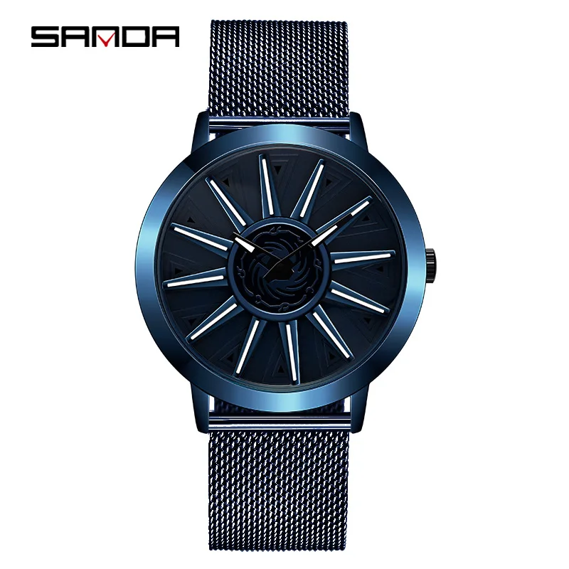 SANDA Hollow Personality Creative Watch Men's Quartz Watches Mesh Belt Student Sports Wristwatches Black Quartz Analog Clocks