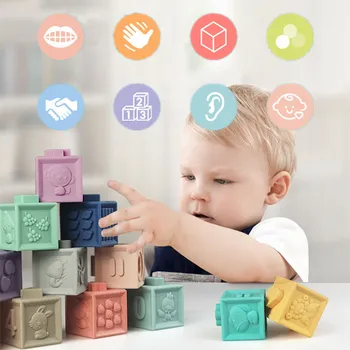

New 12pcs/set Baby Grasp Toy Building Blocks 3D Touch Hand Soft Balls Baby Massage Rubber Teethers Squeeze Toy Bath Ball Toys
