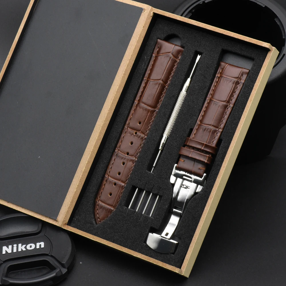 

High Quality Fashion Leather watchband 20mm 22mm Bamboo Grain Fashion Strap Bracelet For Tissot/Omega Seamaster Watch+Watch Box