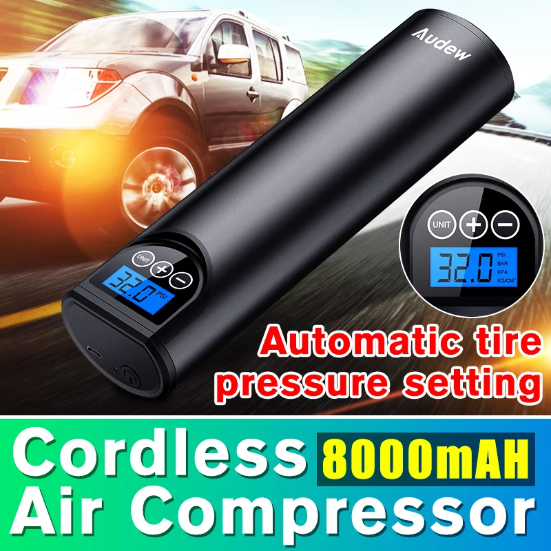 Online Audew 12V 150PSI inalámbrico de mano bomba de aire inflable Inflador de neumáticos de coche LCD Digital recargable para motocicleta de emergencia automática