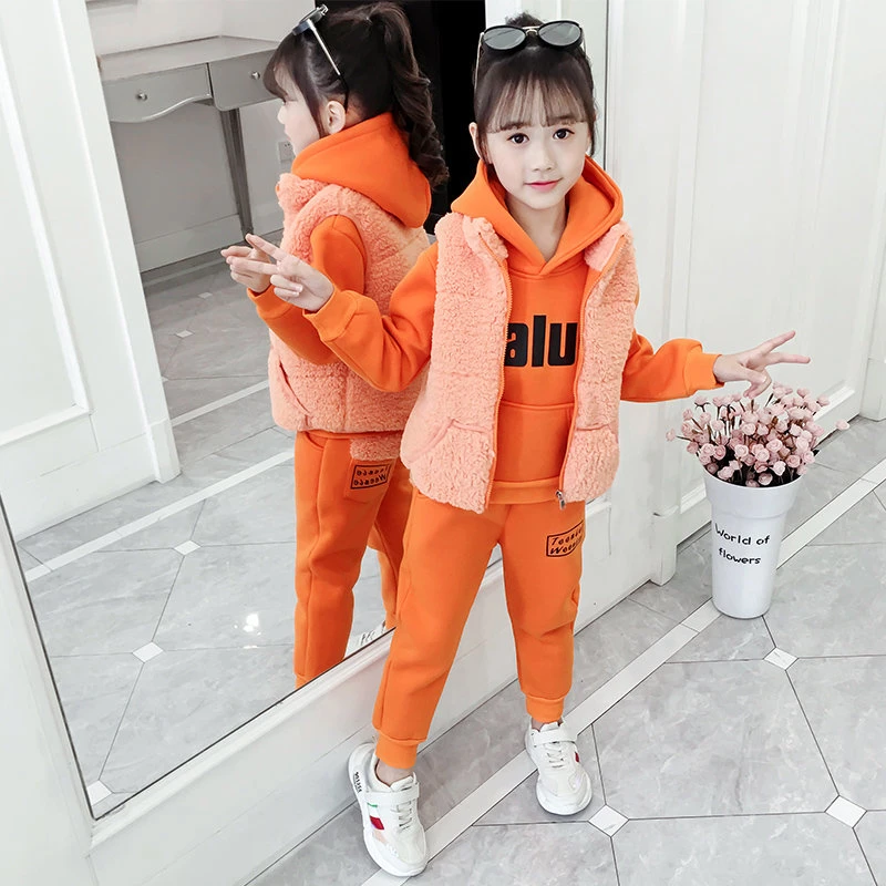 Conjunto de ropa de invierno para niñas pequeñas, de pantalones gruesos y cálidos, de terciopelo, chaleco con capucha, conjunto de 3 de 4 a 13 años|set de ropa| - AliExpress