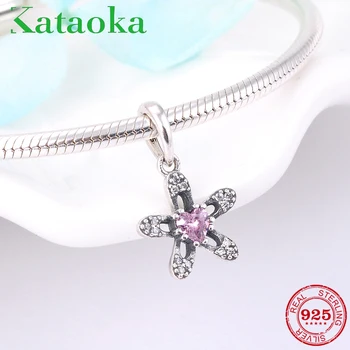 

Authentic 925 Sterling Silver pink CZ heart flower beads Charms Fit Original Kataoka Charm Bracelet Jewelry making
