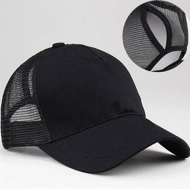 black Бейсболки женские каникулы Snapback повседневные спортивные шапки регулируемые с открытым отверстием грязные булочки шляпы хлопок удобные летние шапки - Цвет: black
