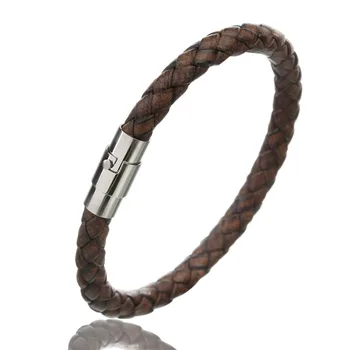 

LOULEUR 2019 Black Genuine Braided Leather Bracelet Men Women Stainless Steel Magnetic Clasp Male Bracelets Bangles Punk Jewelry