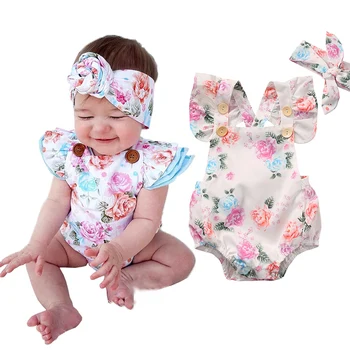 

2020 New Summer Baby Floral Adorable Bodysuit Babies Girls Flower Bodysuit One-pieces Summer Clothes Sunsuit Set