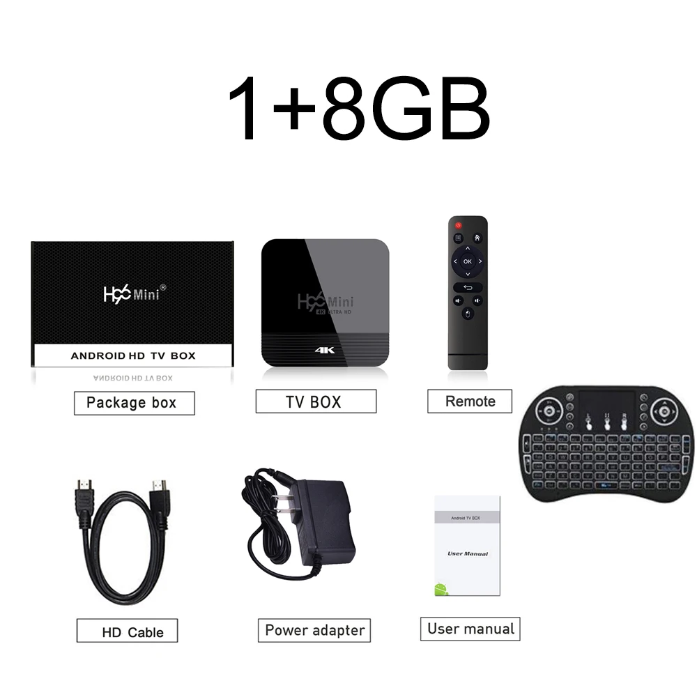 H96 мини H8 Android 9,0 ТВ приставка RK3228A 28nm четырехъядерный A7 2,4G/5G Wifi BT4.0 4K HD приставка Google плеер Youtube медиаплеер - Цвет: 1GB 8GB keyboard