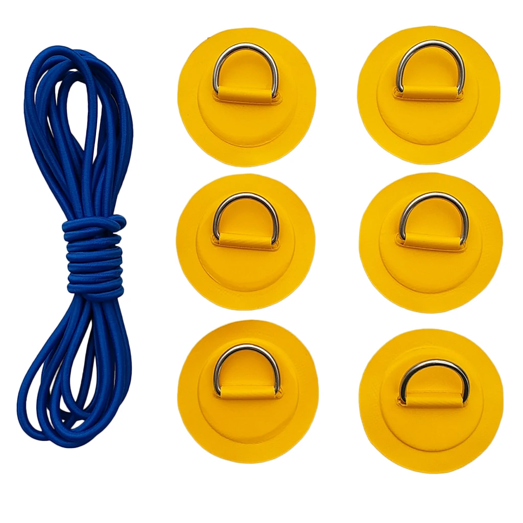 6 Pieces Kayak Boat D-Ring Patch/Pad & 5mm 5m Elastic Shock Cord Rope for PVC Inflatable Boat Kayak Raft Dinghy