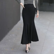 Женская длинная юбка-труба длиной до щиколотки, большие размеры 4XL 5XL, эластичная ткань, облегающая бедра, черная юбка-русалка, Женская юбка AQ692