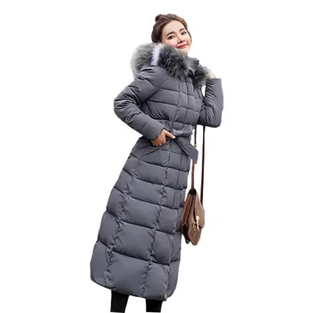 

Hooded Fur Collar Winter Down Coat Jacket Long Warm Women Cotton-padded Casaco Feminino Abrigos Mujer Invierno Parkas Outwear