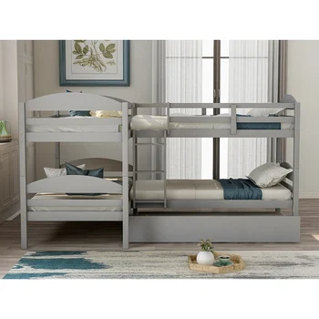 

Twin L-Shaped Bunk Bed Features Maximized Space Versatility Twin-Over-Twin Beds for Kids Pinewood Bunk Bed with Trundle