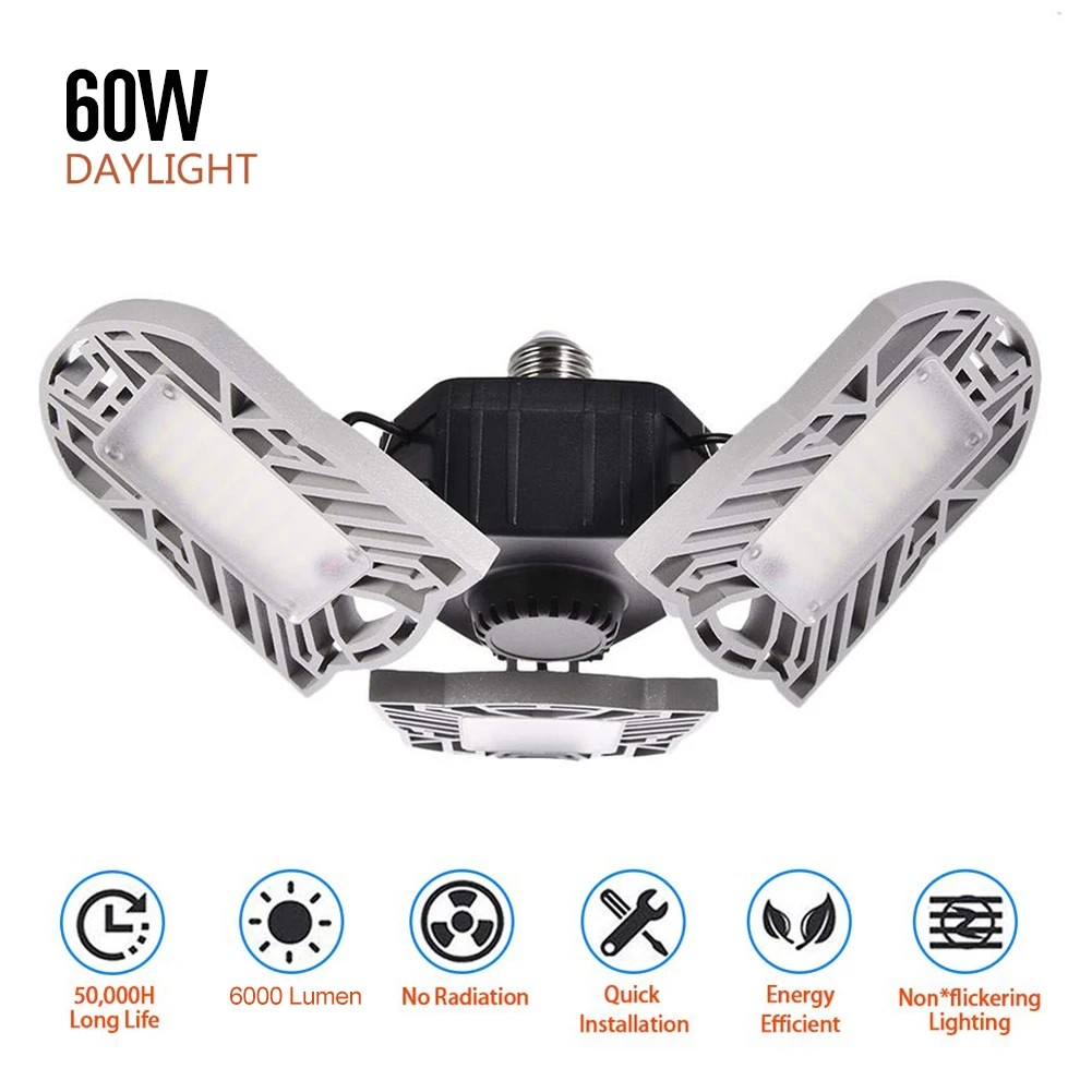 

360 Degrees LED Garage Light Deformable Ceiling Light Indoor for Garage Workshop High Bay Light