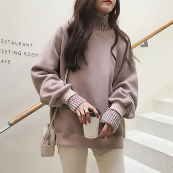 

Autumn Solid Color Fashion Cute Pullover Sweatshirt Women Loose Casual Turtleneck Long Sleeve Sweatshirts