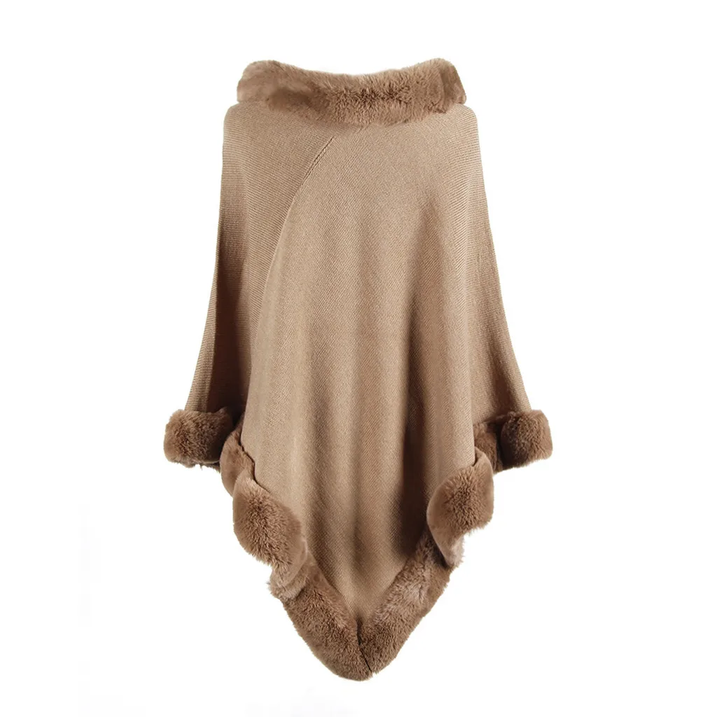 JAYCOSIN Women Sweaters Solid Color Crimped O-Neck Cloak Shawl Collar Sweater Tops Sweater Winter Fashionable Wrap Sweater Coat