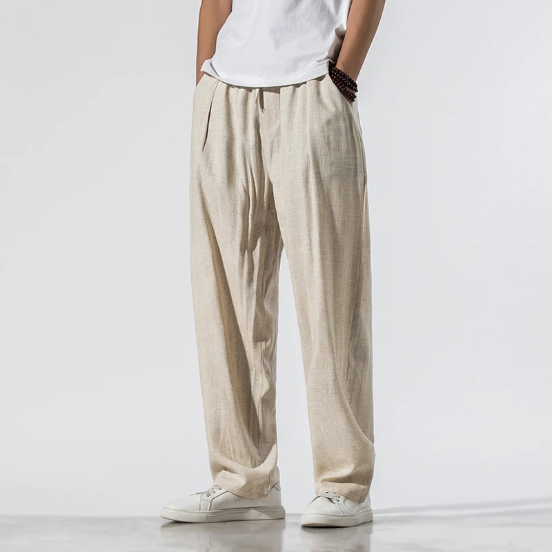 Summer Men Casual Pants Natural Cotton 