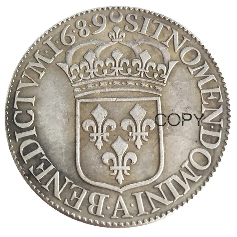 Франция 1685-1689 5 шт 1 ЭБУ-Луи XIV посеребренные копии монет - Цвет: 1689