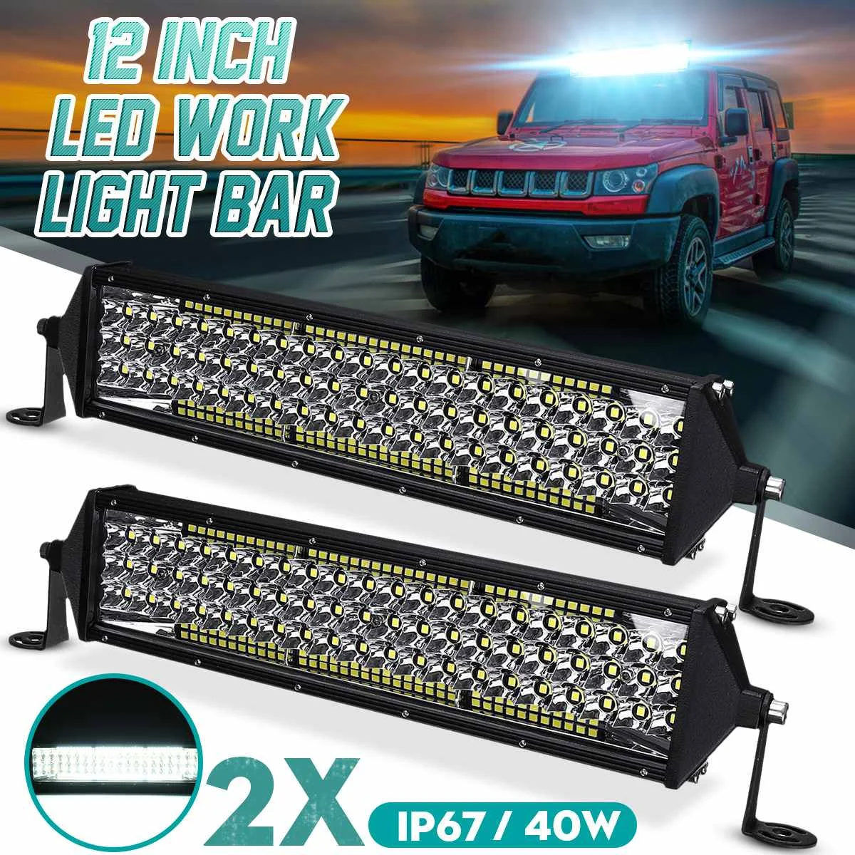 

2PCS 12Inch 40W 6000K 10~32V LED Work Light Bars Driving Fog Lamp White For Off Road Pickup ATV Vehicle DY77-40w