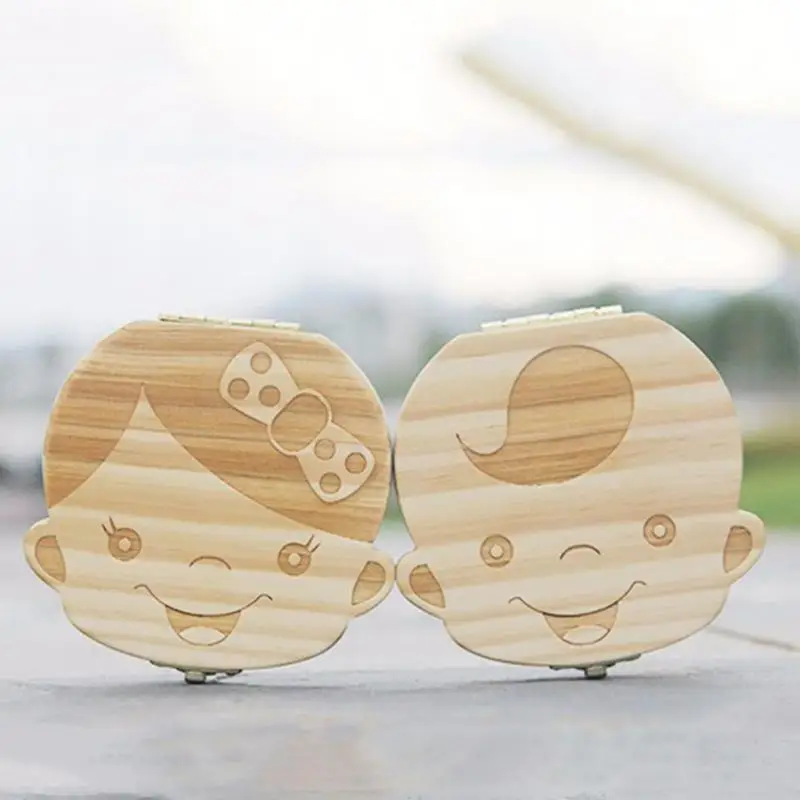 Lovely Girl /Boy Image Wooden Fetal Milk Box Hair Collection Recording Baby Souvenirs Baby Save Teeth Tooth Box Growth Baby