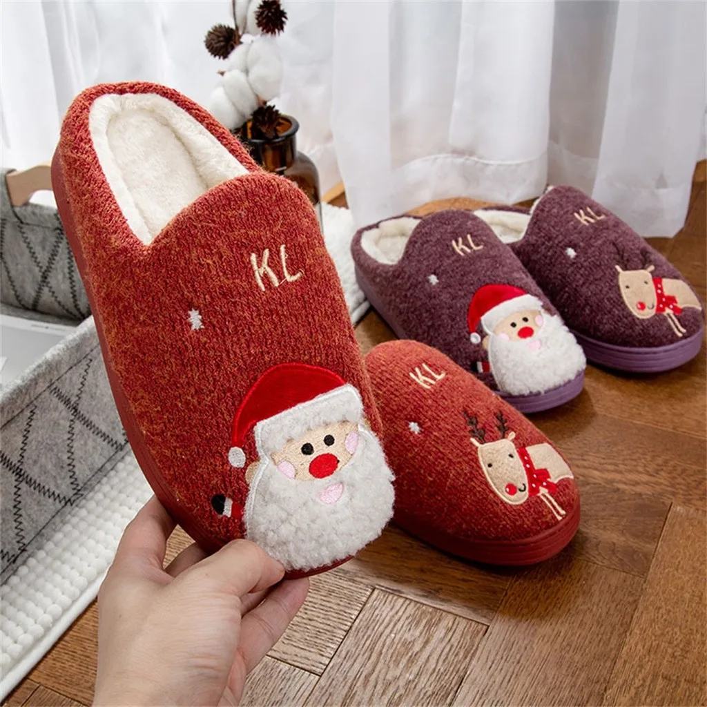 Рождественские домашние тапочки с Санта Клаусом; женская обувь; зимние теплые домашние тапочки на плоской подошве; милые тапки с оленем; женская обувь; Zapatos De