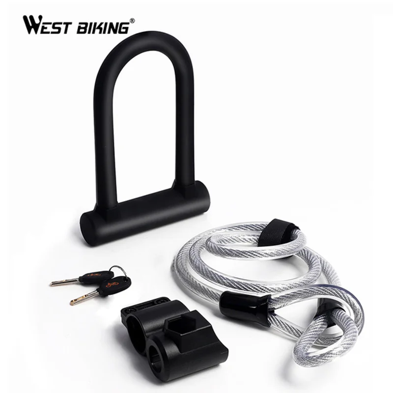 

WEST BIKING Bicycle U Lock Steel Safety Anti-theft MTB Road Bike Cable U-Lock Set Candado Bisiklet Kilidi Security Cycling Locks