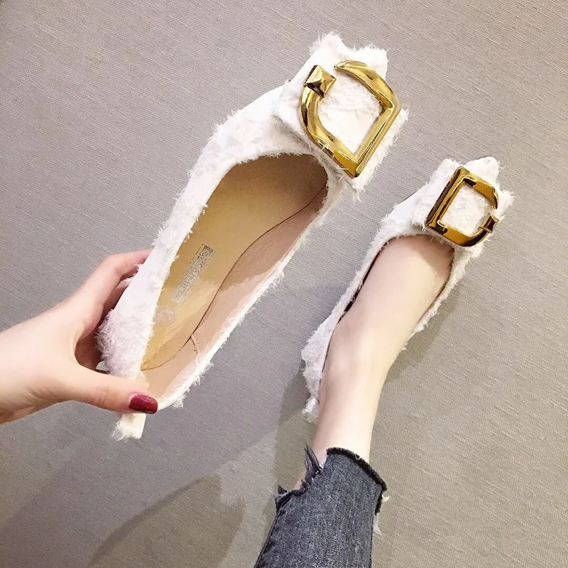 

2019 Spring New Style Korean-style Versatile Pointed Shallow Mouth Shoes Women Flat Fairy Wind Scoop Shoes Network Red-Sandals W